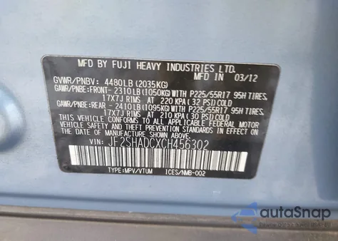 2012 Subaru Forester 2.5X Premium from USA, damaged, VIN JF2SHADCXCH456302